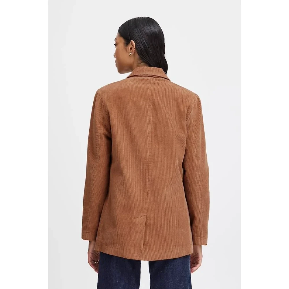 b.Young Katoenen blazer relaxte pasvorm boven de knie Brown Dames