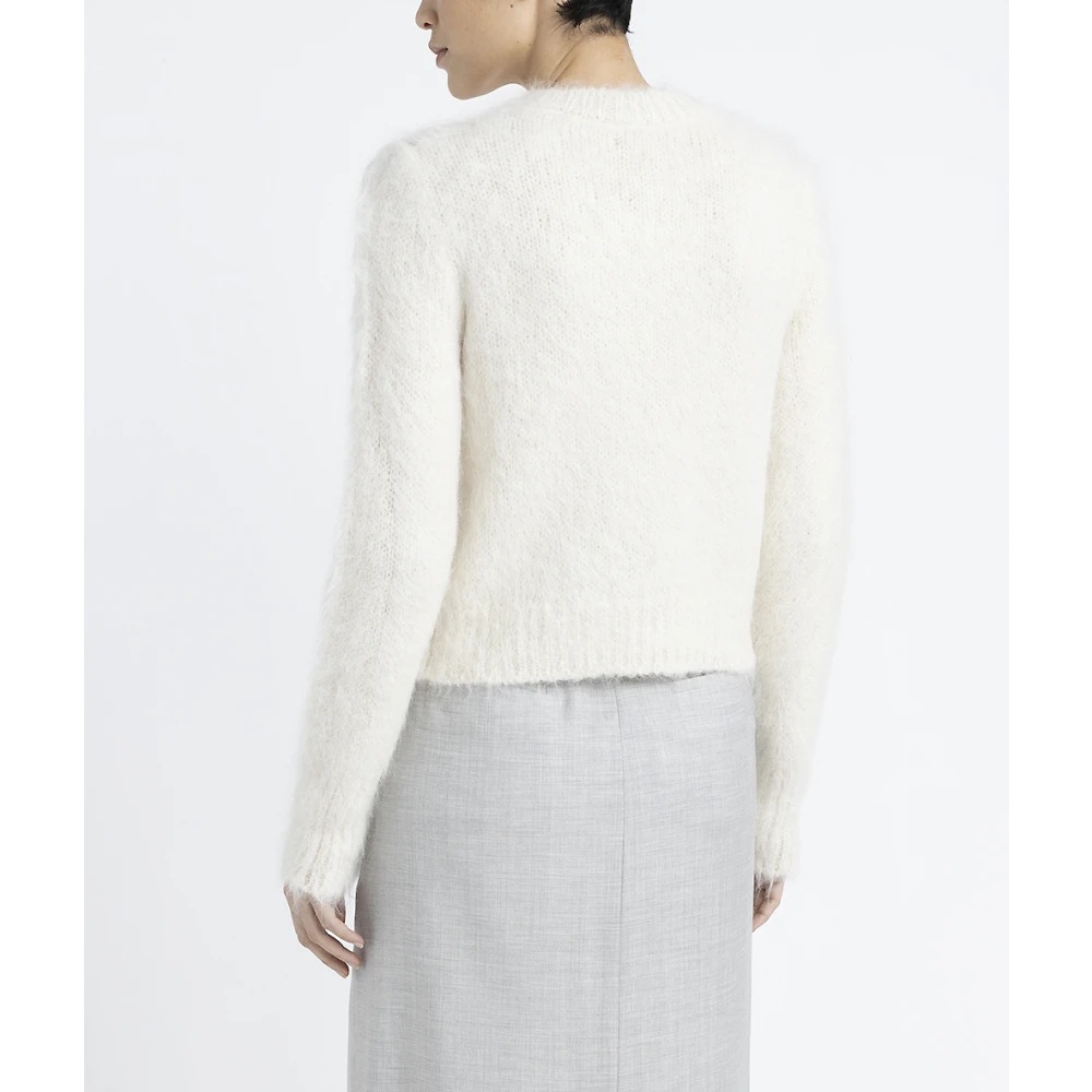 PESERICO Geknoopte ronde hals cardigan in alpaca wol en merino White Dames