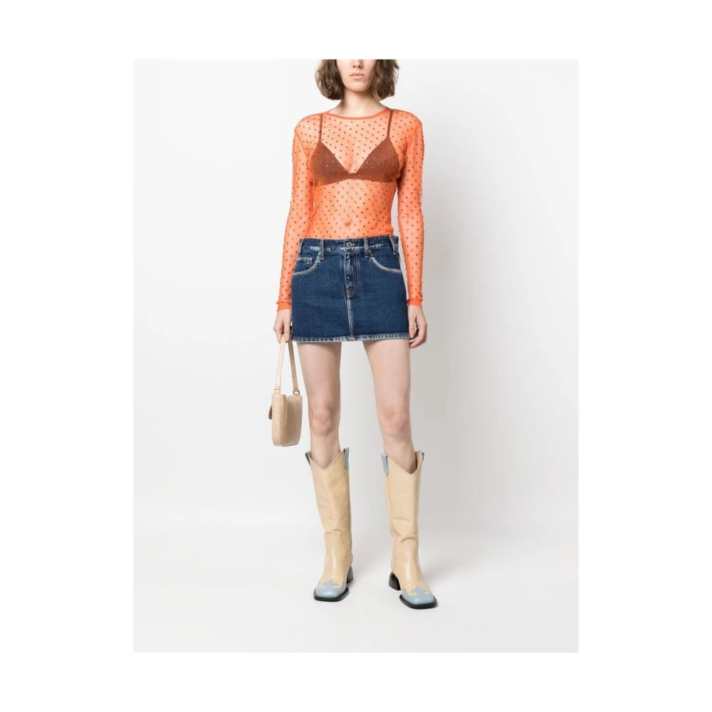 Siedrés Kristalversierde doorschijnende blouse Orange Dames