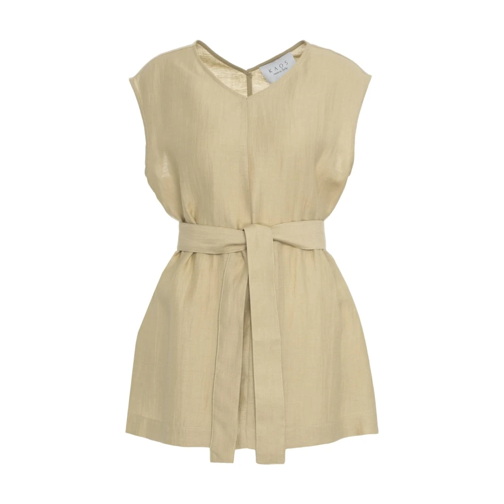 Kaos Beige Blazer met V-Hals en Taille Riem Beige Dames