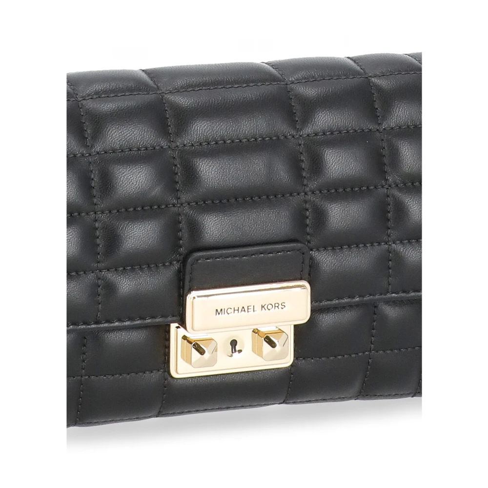 Michael Kors Zwarte Leren Schoudertas Flap Sluiting Black Dames