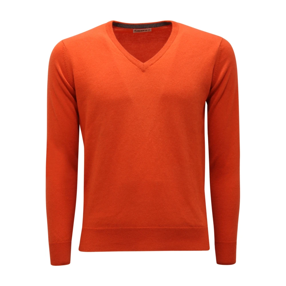 Kangra Uomo Arancione Maglione In Cashmere Con Scollo A V Made In Italy