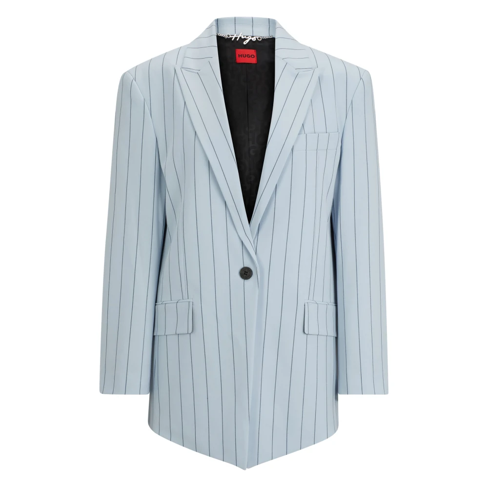 Hugo Women's Blue Blazers, Xs, Elastic Longline Blazer With Pinstripes