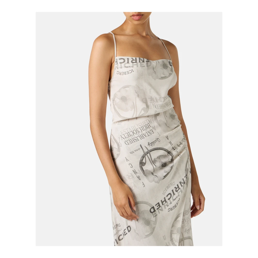 Iceberg Midi-jurk met schouderbandjes van dubbele viscose georgette in stuc kleur Beige Dames