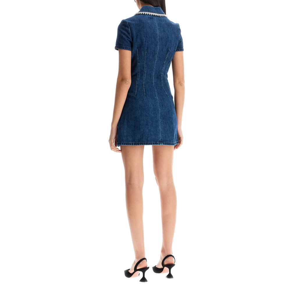 Self Portrait Denim overhemd-stijl mini-jurk met kristallen Blue Dames