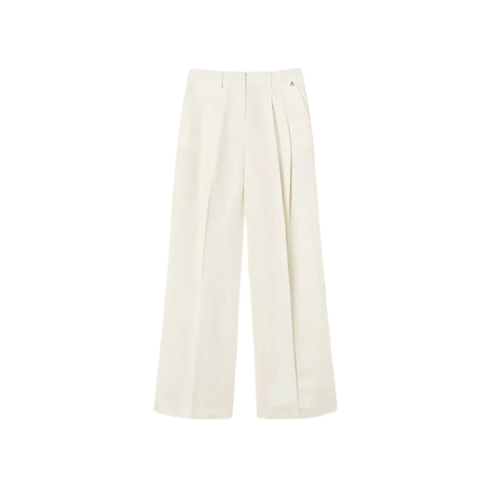 Twinset Women's White Linen Blend Palazzo Trousers - Wide Trousers - Xs - Trousers