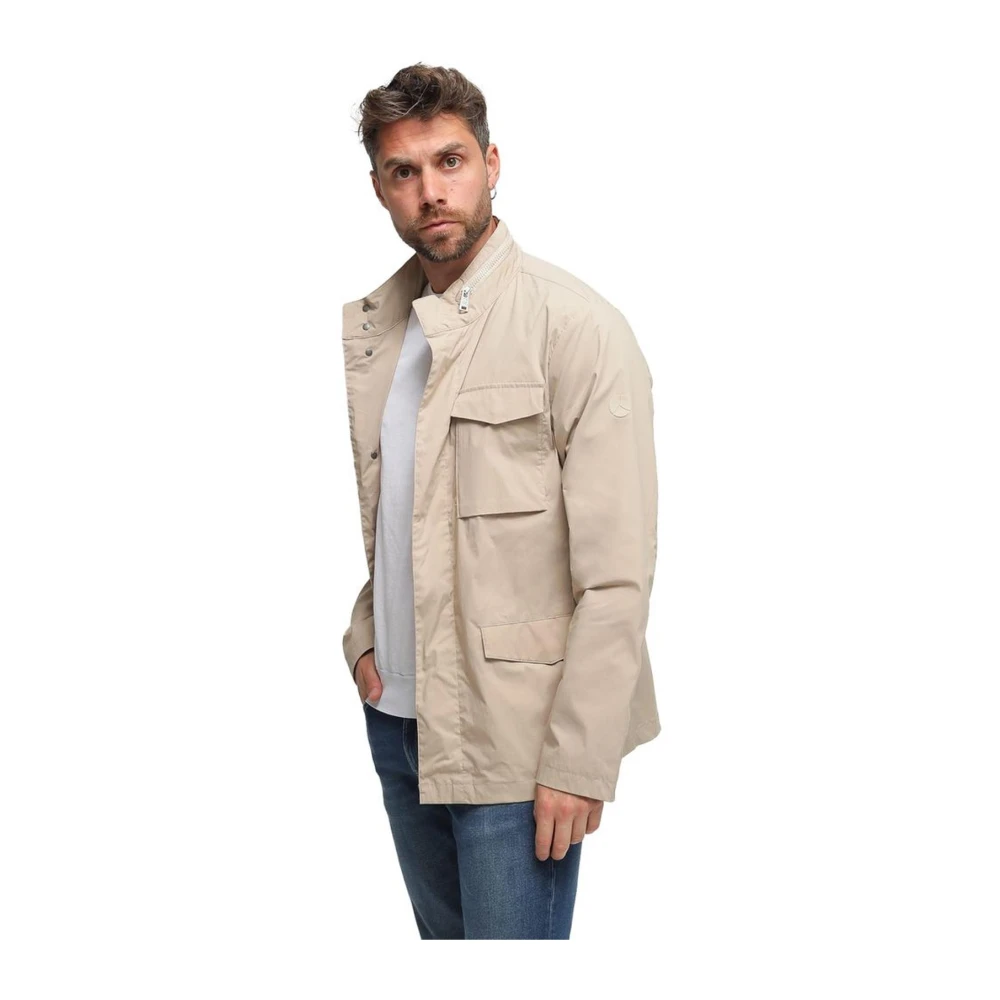 People of Shibuya Camouflage Hood Katoenen Jas met Zakken Beige Heren