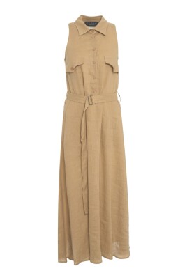 brown-linen-shirt-style-dress-with-waist-belt