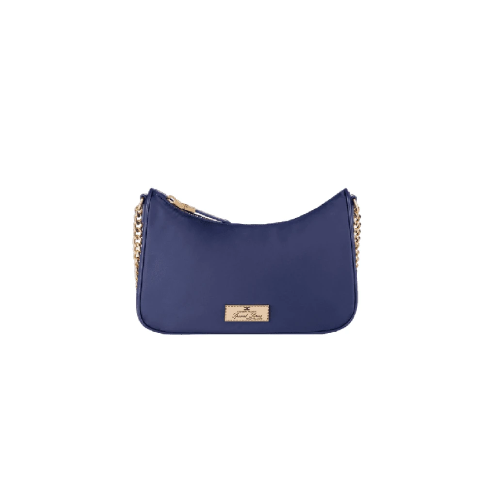 Elisabetta Franchi Marine Schoudertas met Jacquard Banden Blue Dames