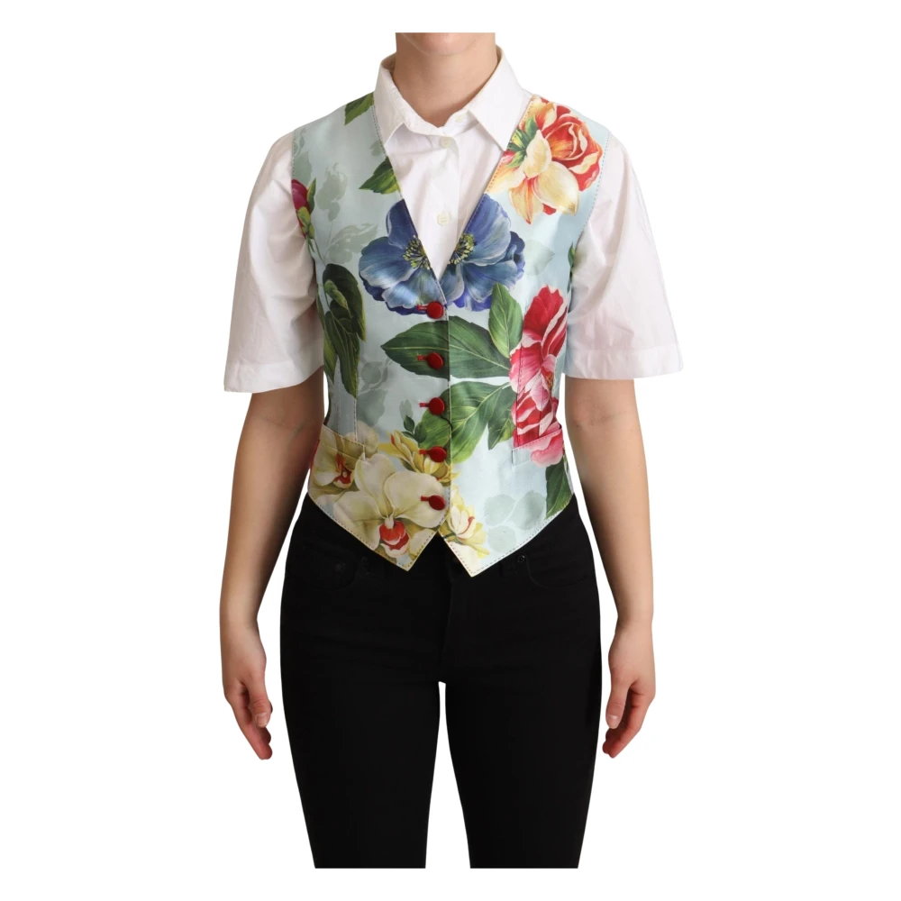 Dolce & Gabbana Elegant Floral Print Silk Waistcoat - Female - Waistcoats - Multicolor - Xs - Suits - Image 3