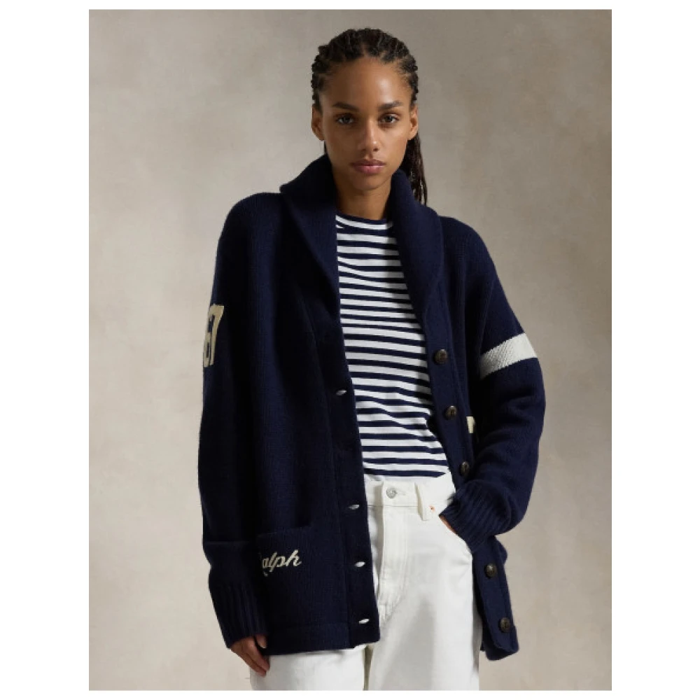 Polo Ralph Lauren Wollen Shawl Kraag Vest Blue Dames