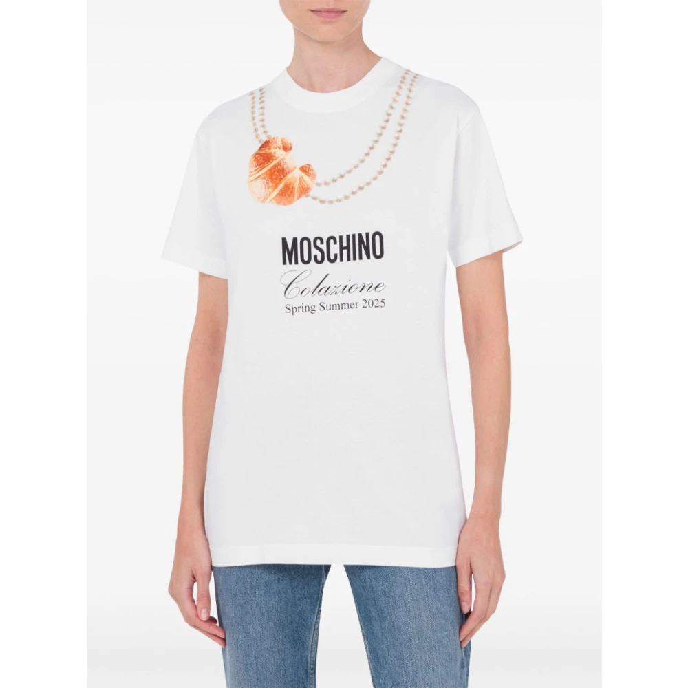Moschino Croissant Print Wit T-shirt White Dames