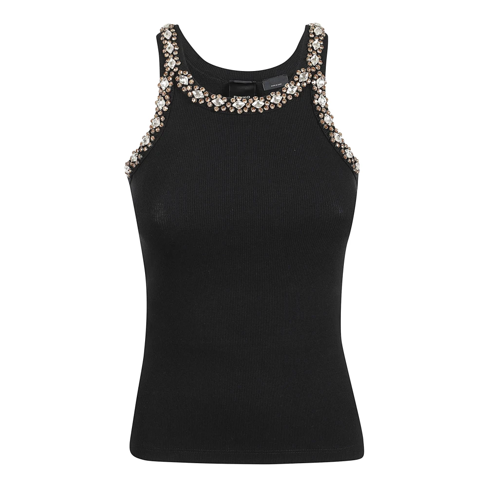 Pinko Zwarte Geribbelde Stretch Katoenen Top Black Dames