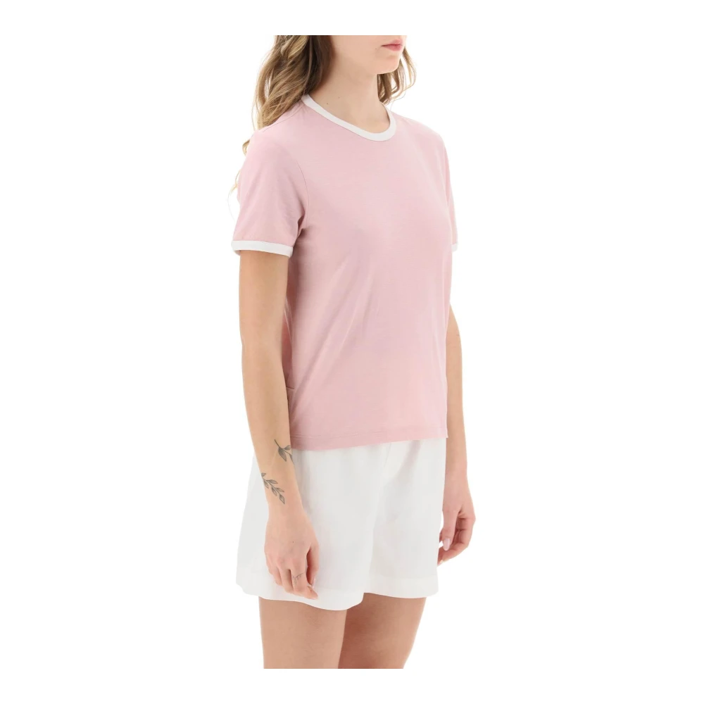 Thom Browne Mélange Jersey T-shirt met Contrasterende Randen Pink Dames