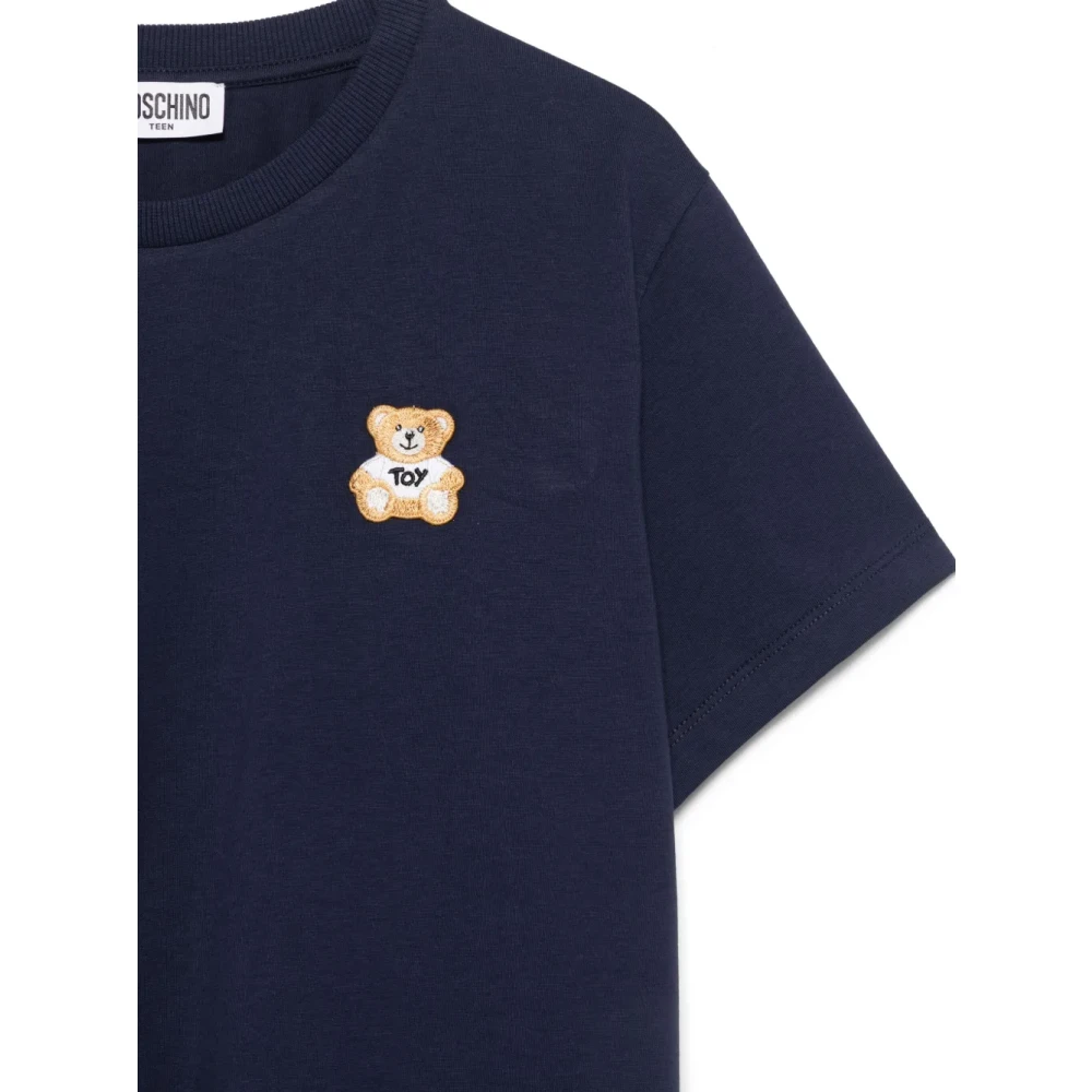 Moschino Blauwe Beer Patched Crewneck T-shirt Blue Heren