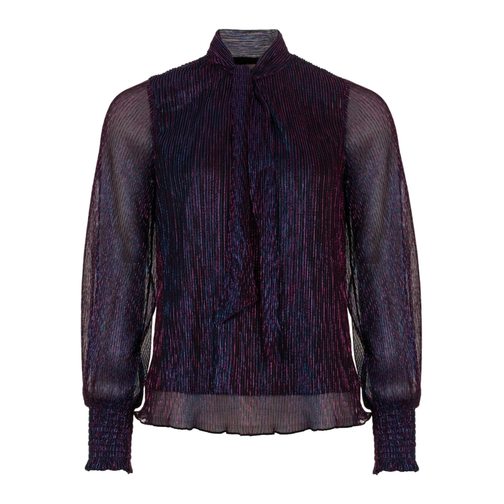 Freebird Metallic Plisse Blouse met Lurex Purple Dames
