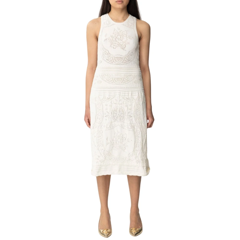 Twinset White Midi Dresses, Female, S, Delicate Knit Midi Dress