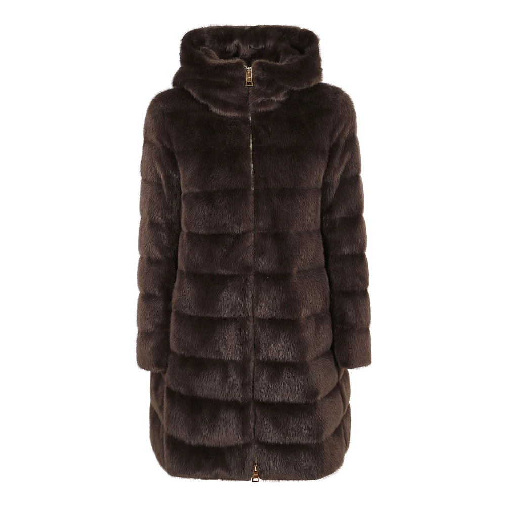 Herno Faux Fur A-Shape Donsjas Brown Dames