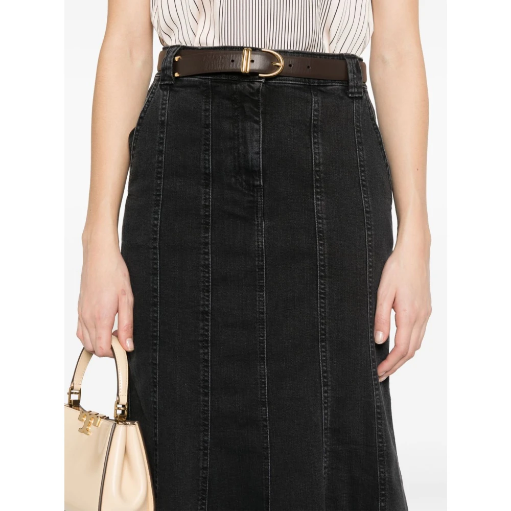 Twinset Zwarte Gerende Rok met Voorknopen Black Dames