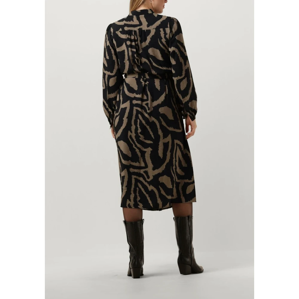Summum Woman Abstract Bladeren Midi Jurk Black Dames