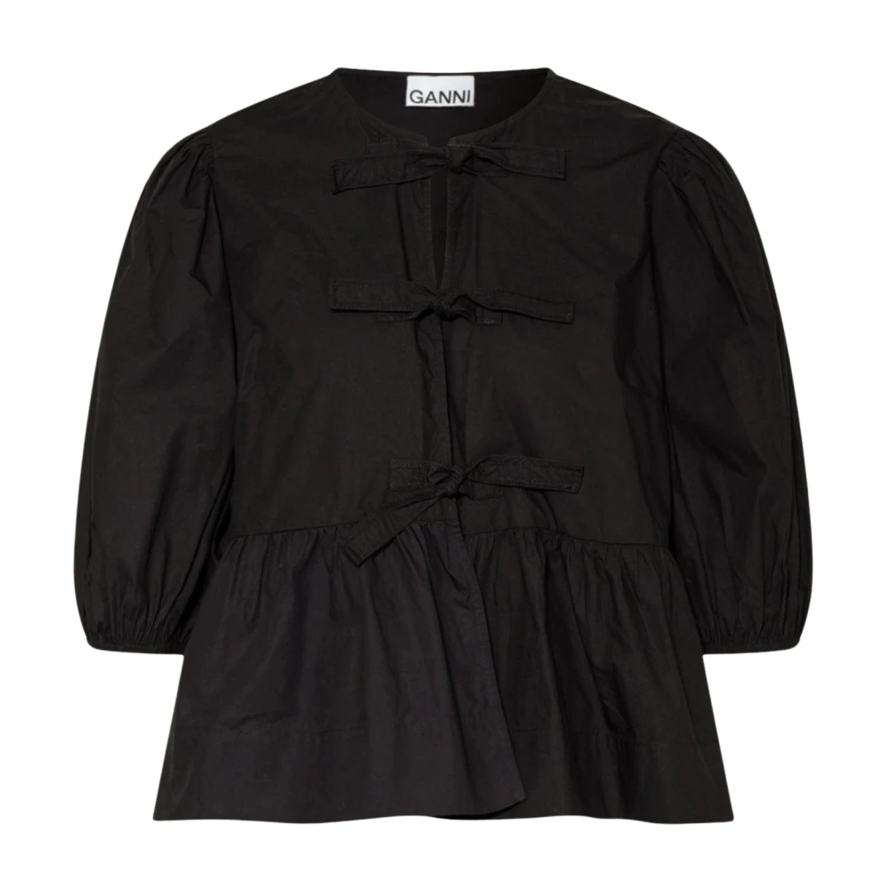 Ganni Women's Black Cotton Poplin Peplum Blouse - Blouses - S - Blouses & Shirts