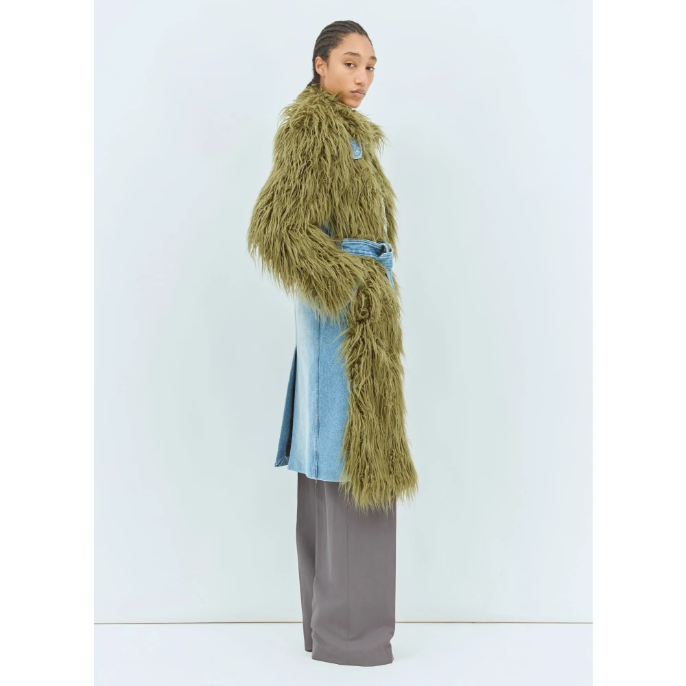 Dries Van Noten Denim & Faux Fur Ceintuurjas Green Dames