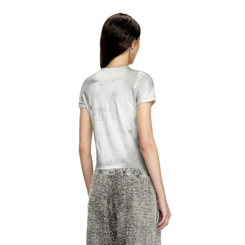 Diesel Gelamineerd Effect Ronde Hals T-Shirt Gray Dames