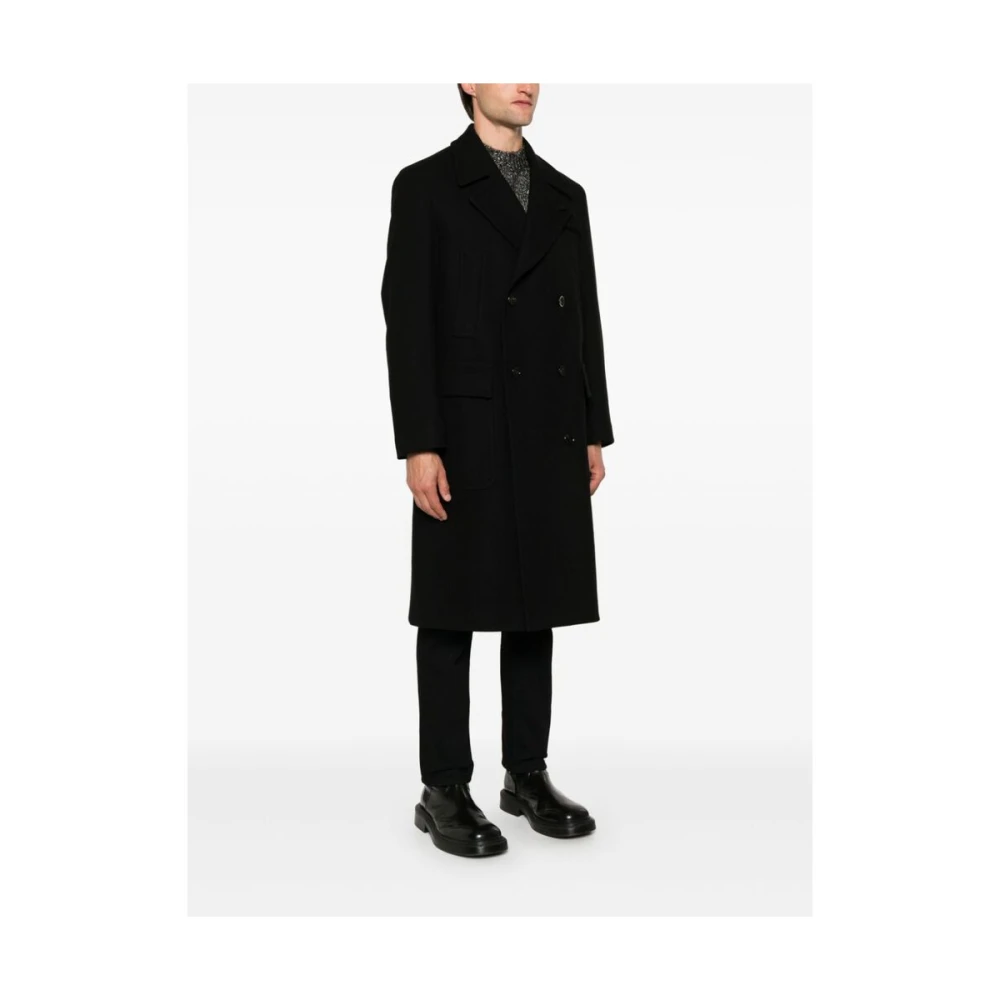 Lardini Zwarte Wollen Blend Double-Breasted Jas Black Heren