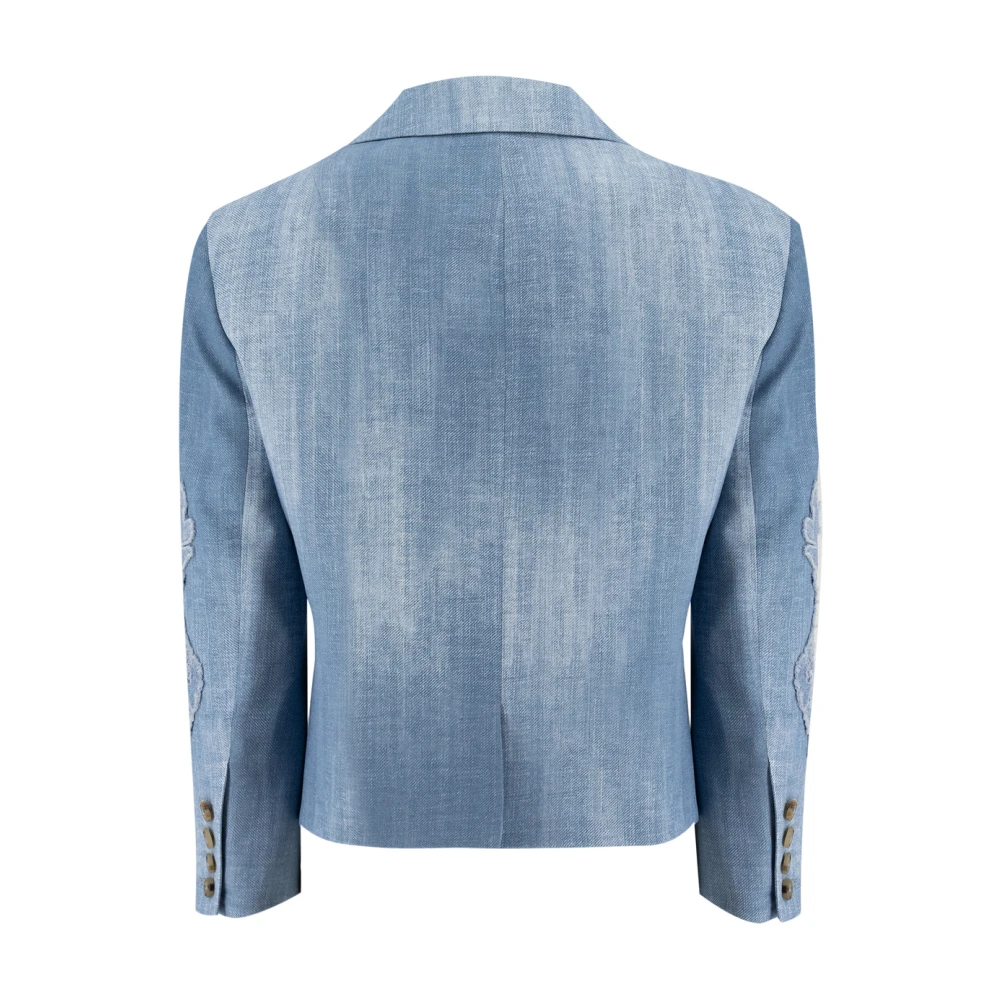 Ermanno Scervino Denim Effect Bloemenapplicatie Jas Blue Dames