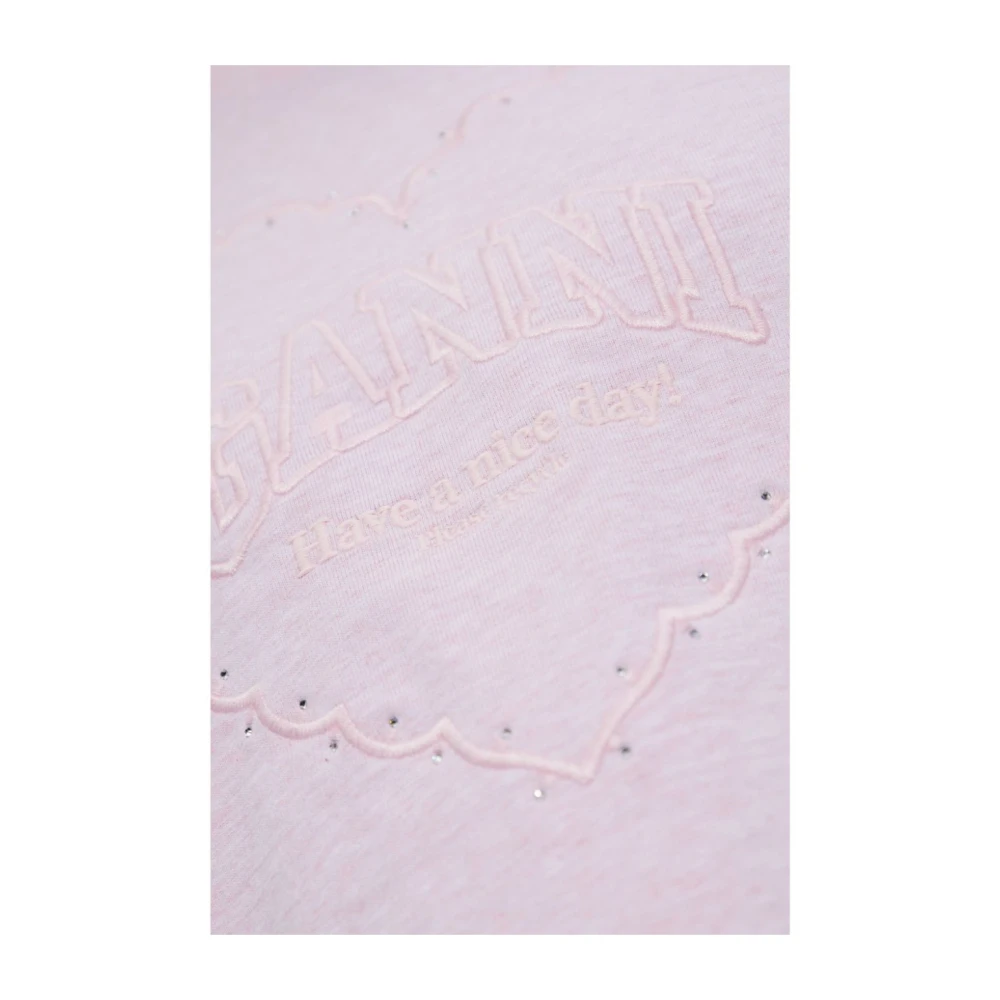 Ganni Hartprint T-shirt voor Schouderstijl Pink Dames