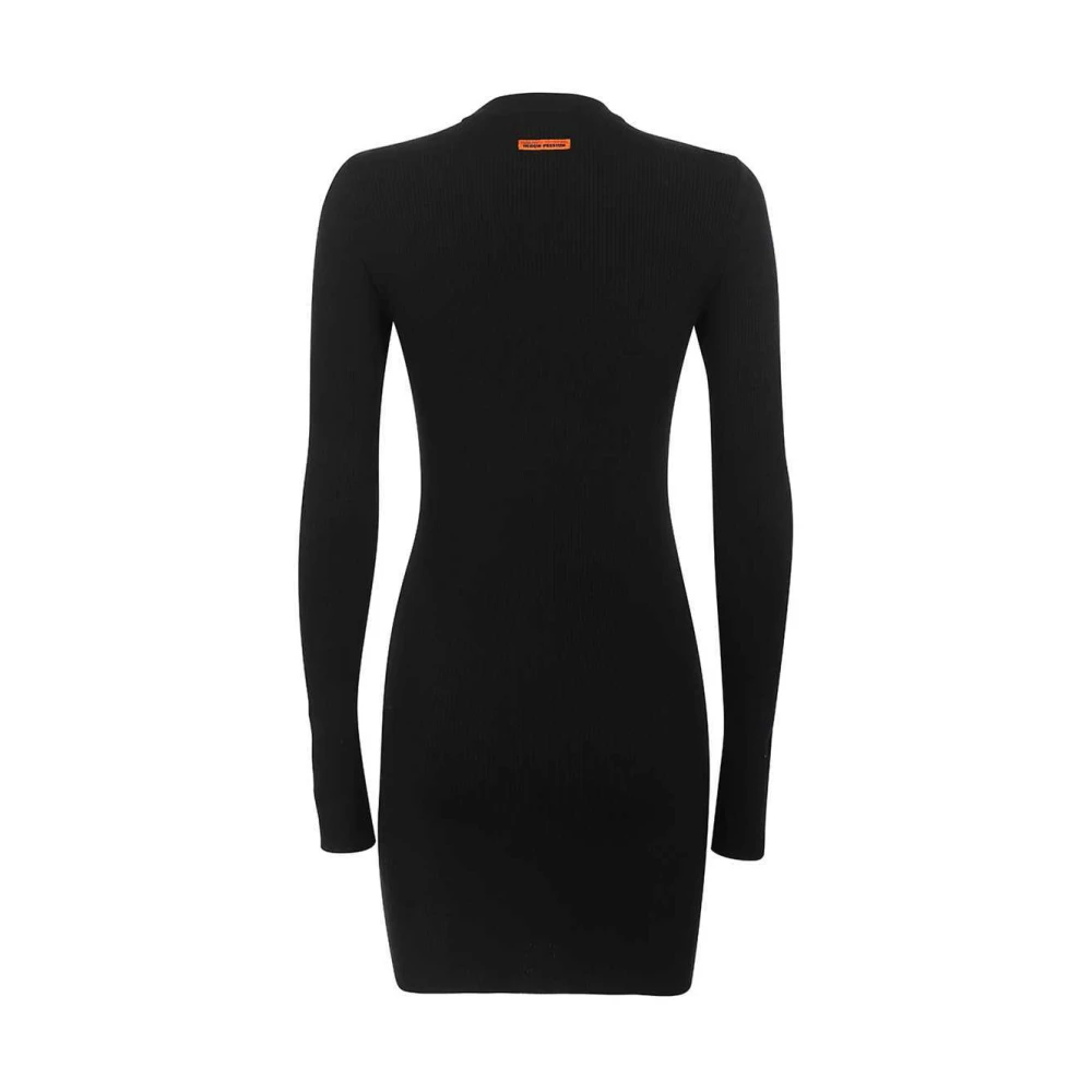 Heron Preston Geribbelde Gebreide Jurk met Logo Geborduurde Kraag Black Dames