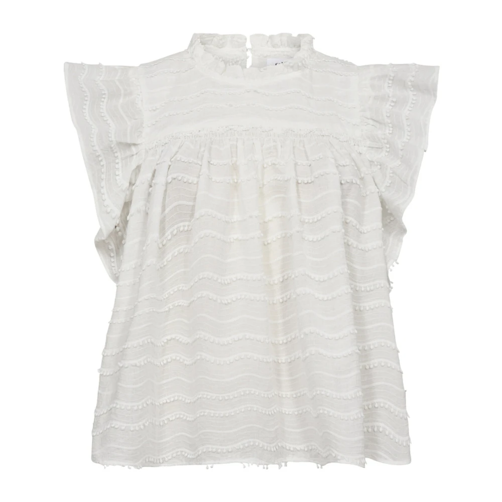 Co'Couture Witte Wave Top met Ruches Mouwen White Dames