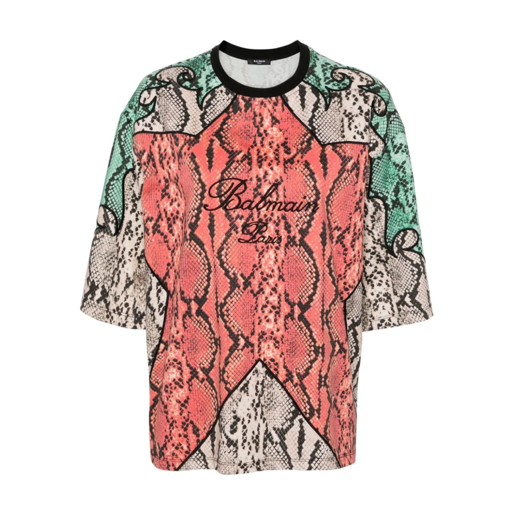 Balmain MultiColour Python Print Geborduurde T-shirts Multicolor Dames