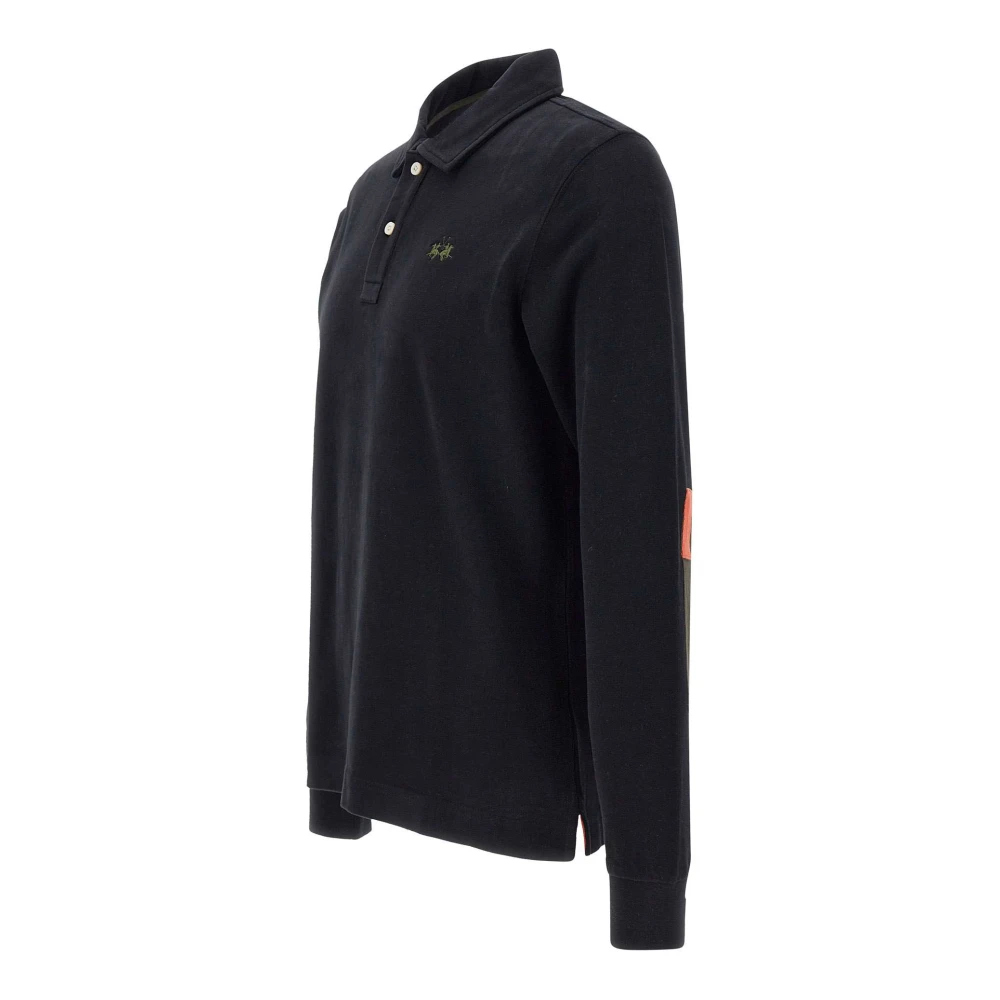 LA MARTINA Zwarte katoenen poloshirt met logo Black Heren