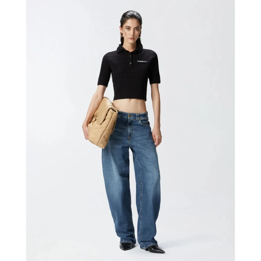 pinko Polo Sweater met Geometrisch Patroon Black Dames