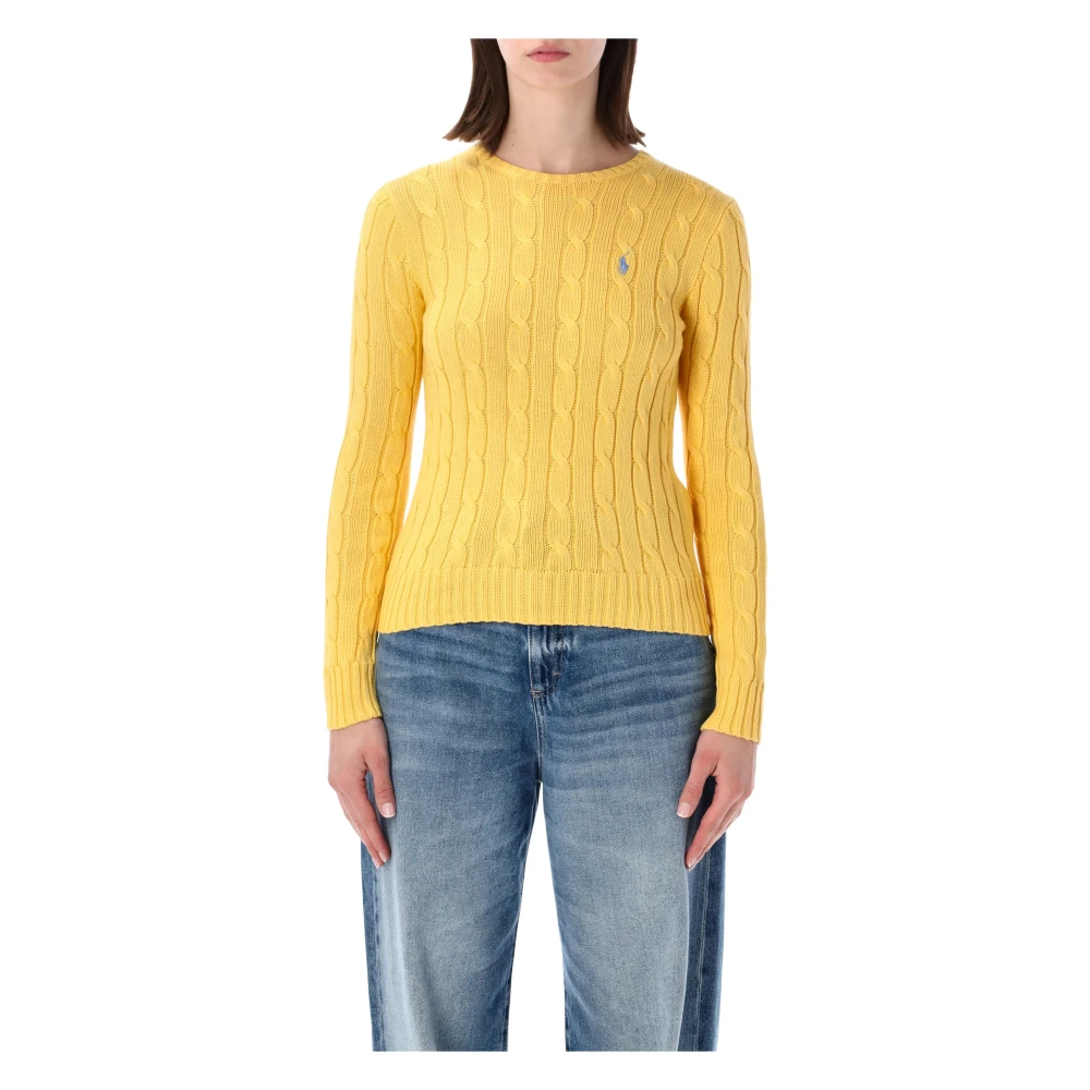 Polo Ralph Lauren Women's Yellow Round-Neck Knitwear, S, Julianna Cable Knit Jumper