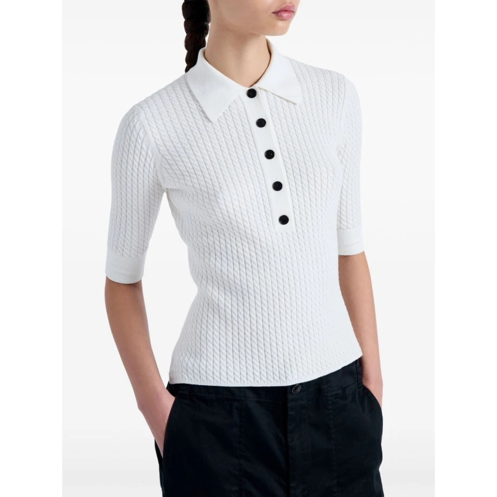Proenza Schouler Micro Cable Gebreide Poloshirt White Dames