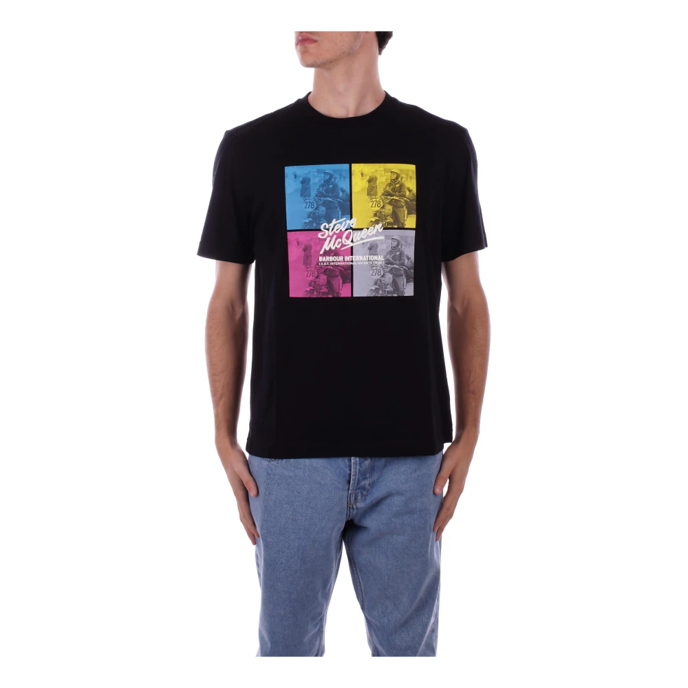 Barbour T-shirt met logo op de voorkant regular fit Black Heren