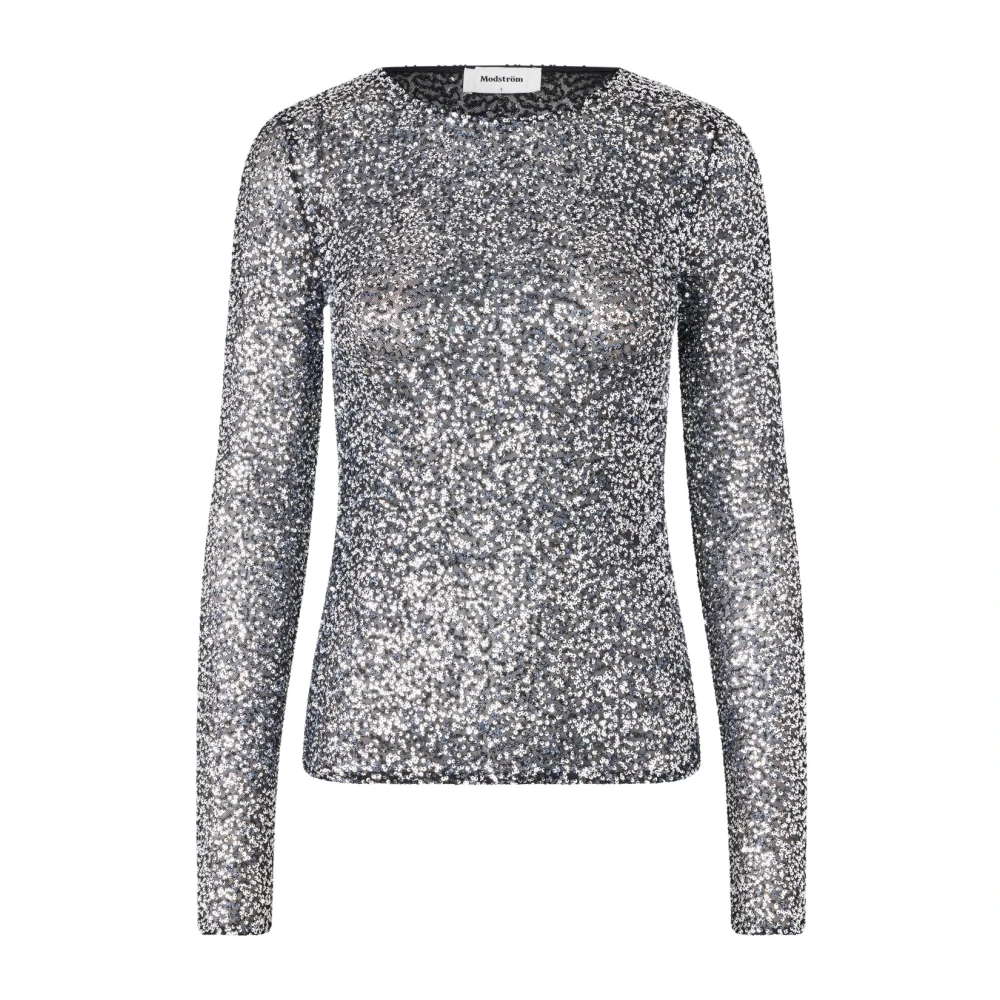 Modström Zilveren Pailletten Top met Lange Mouwen Gray Dames