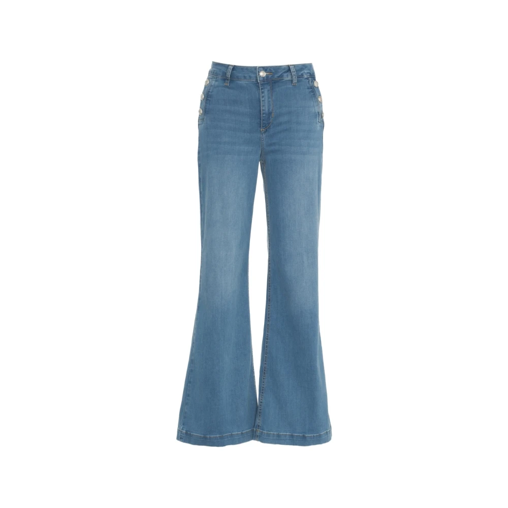 Liu Jo Women's Blue Flared Bottom Jeans With Rhinestone Applications, Flare Jeans, W28, Jeans