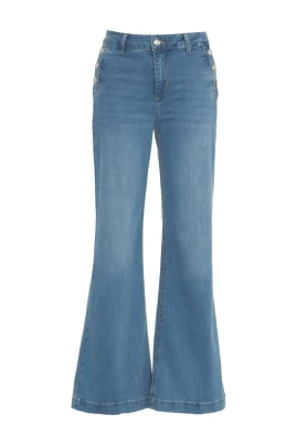 Blå Flared Jeans med Rhinestone-applikationer