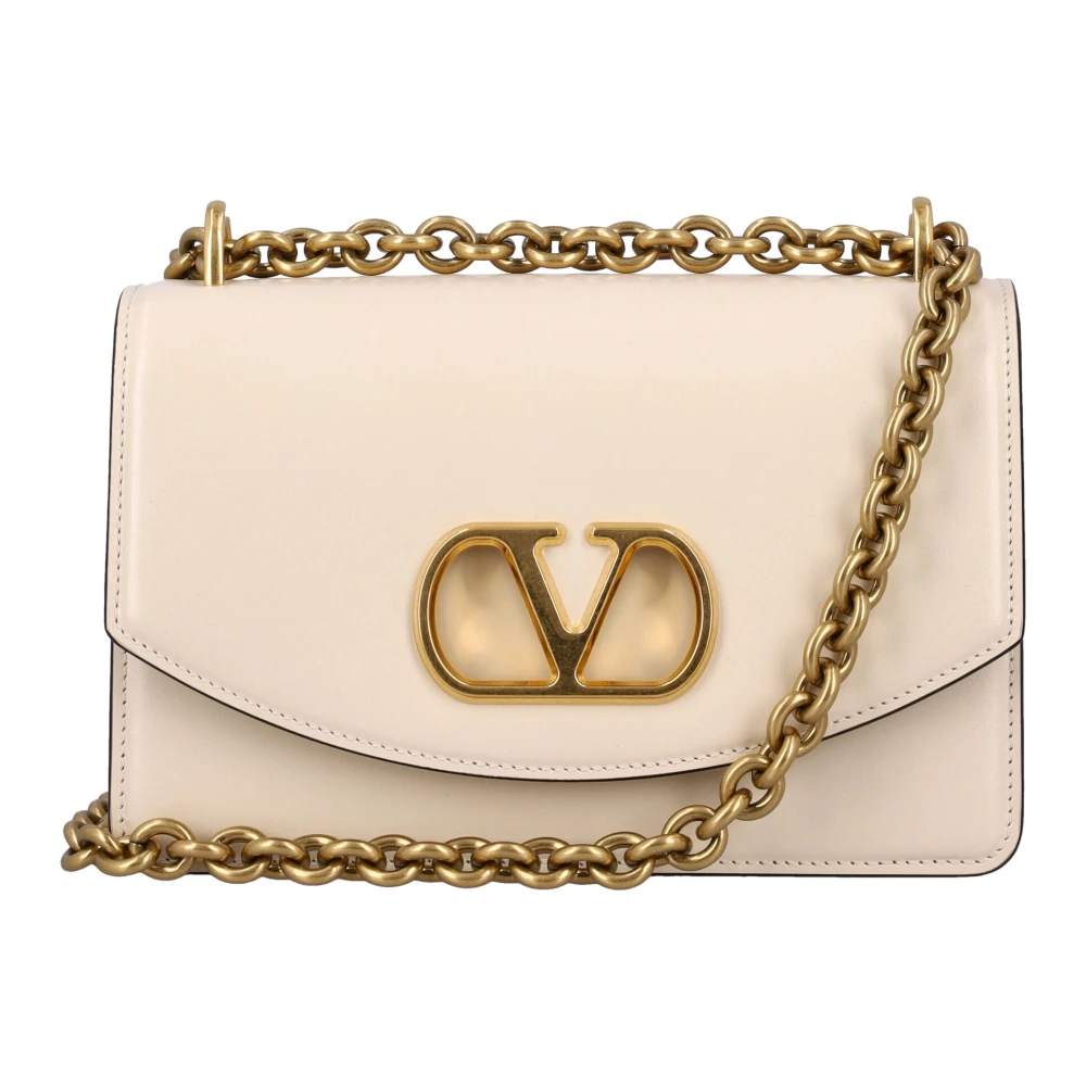 Valentino Garavani Kleine leren schoudertas met VLogo Beige Dames