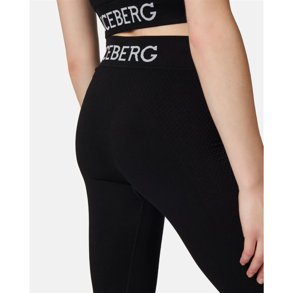 Iceberg Logo Leggings Naadloze Stretchstof Black Dames