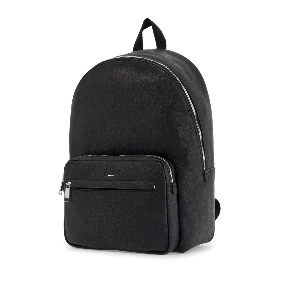 Boss Bordeaux Eco-Leren Rugzak met reliëf logo Black Heren