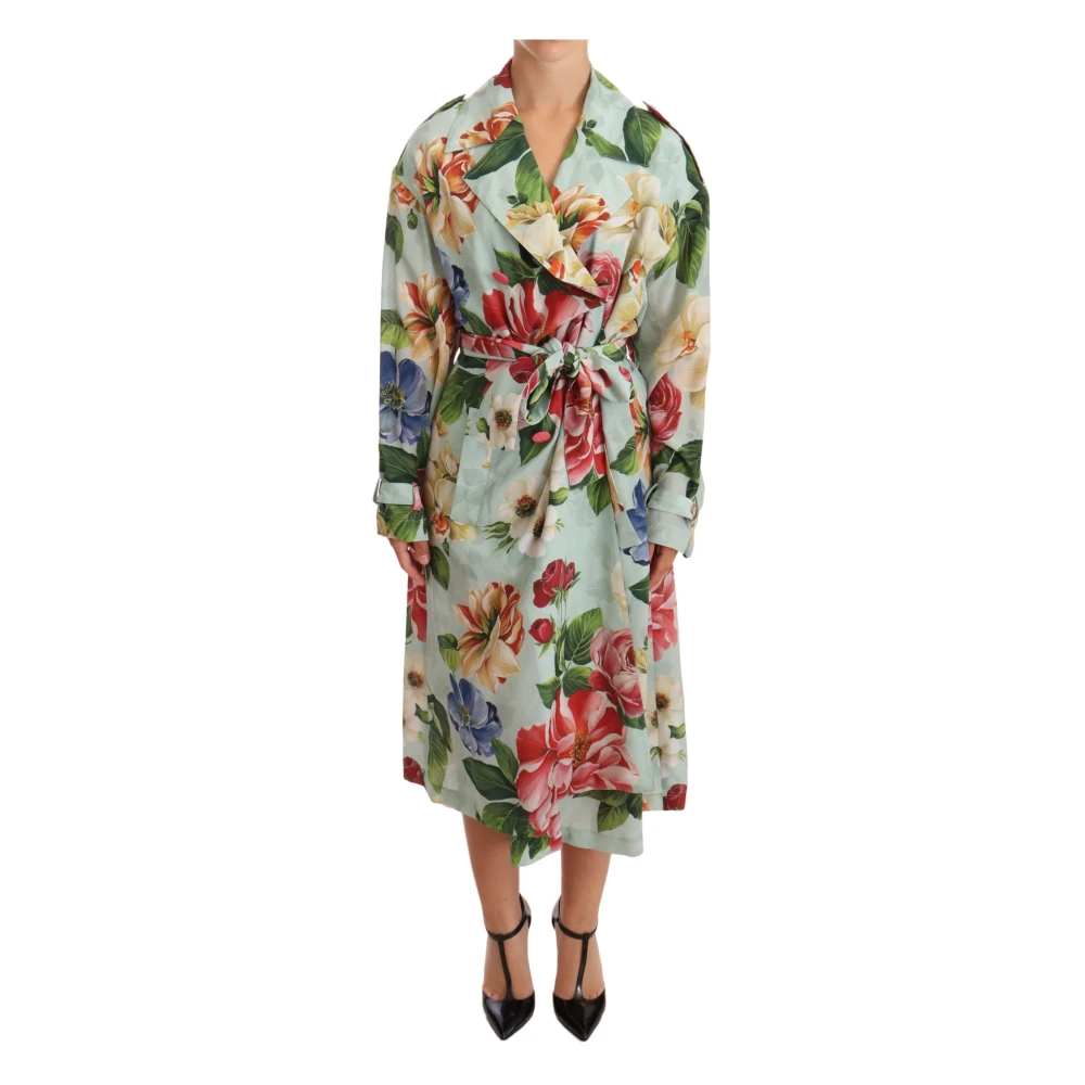 Dolce & Gabbana Zijden Bloemen Trenchcoat Wrap Jas Multicolor Dames