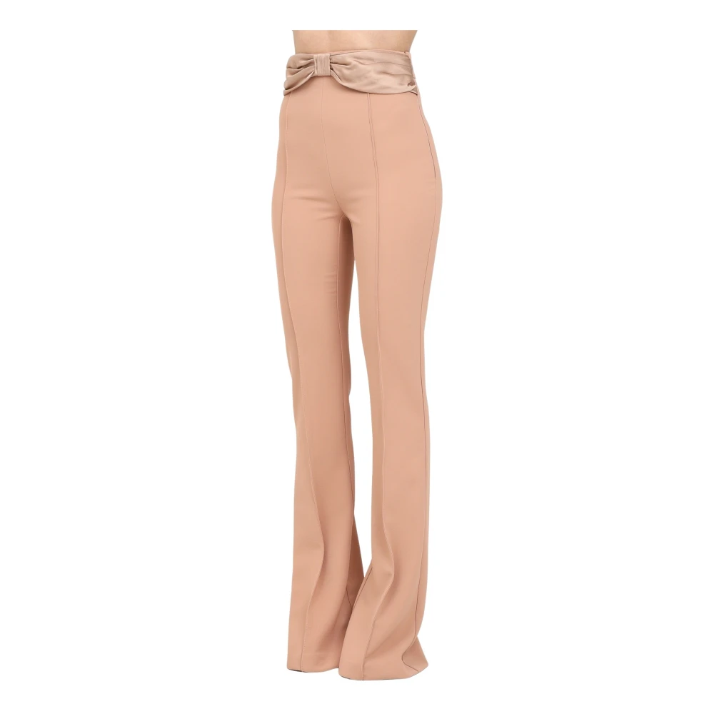 Elisabetta Franchi Elegante Nude Hoge Taille Palazzo Broek Beige Dames