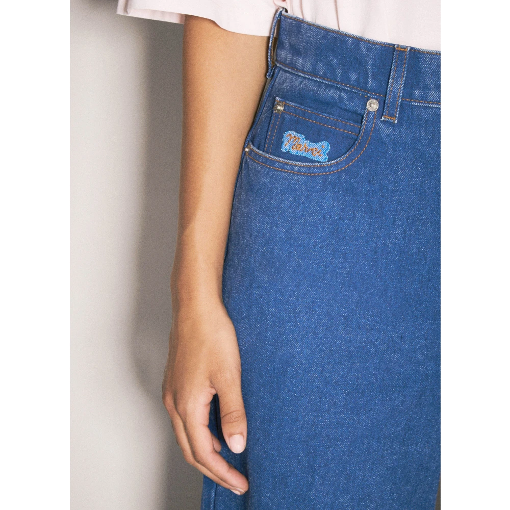 Marni Wide-leg Logo Patch Jeans Blue Dames