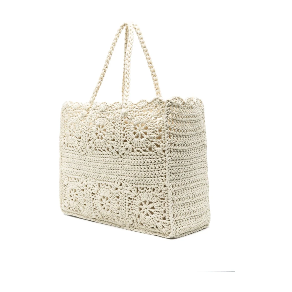 Twinset Beige Gevlochten Top Handvat Geborduurde Tas Beige Dames