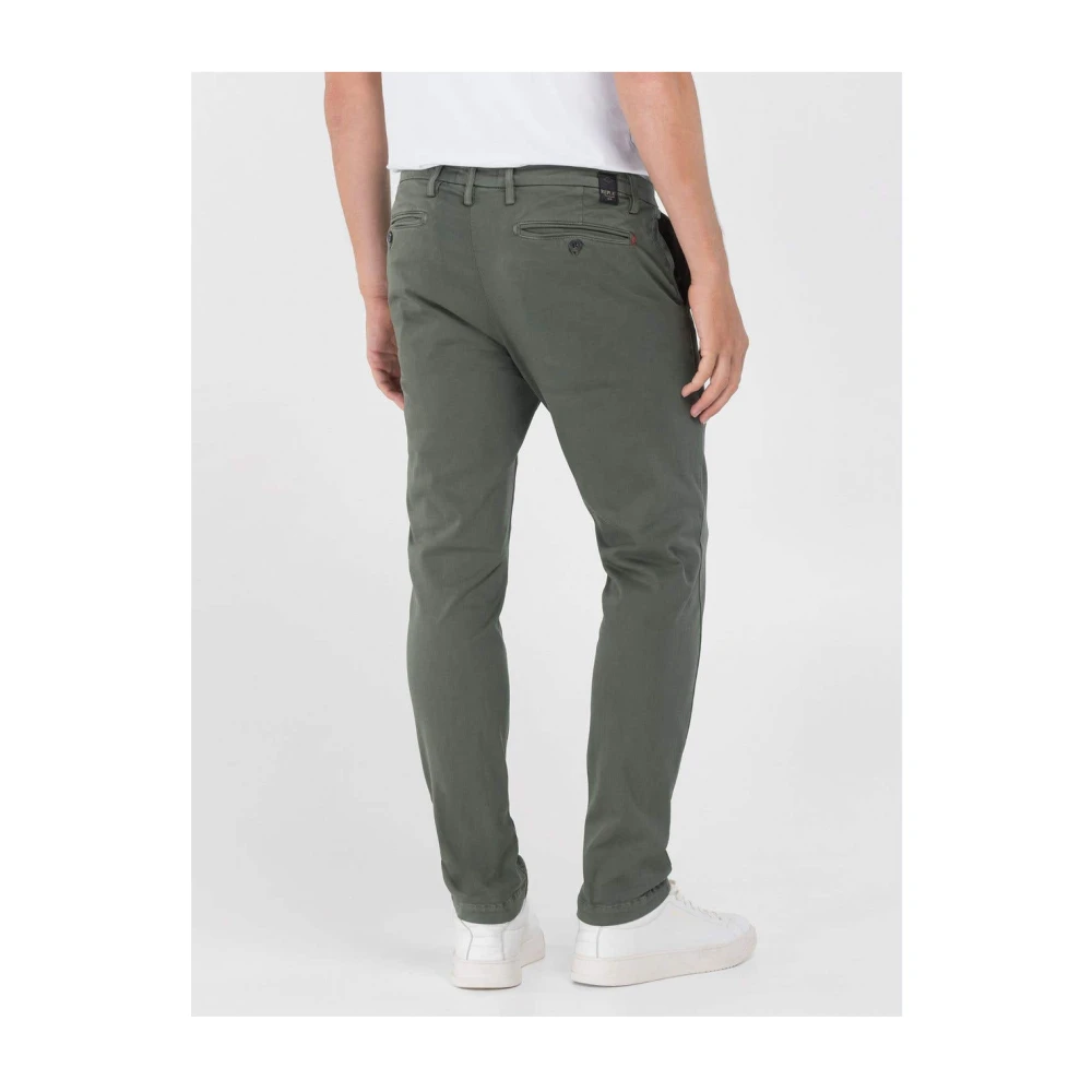 Replay Slim Fit Chino Broek met Stone Wash Green Heren