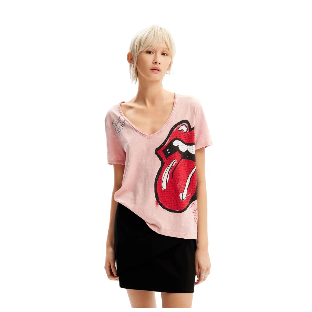 Desigual Roze Rolling Stones T-shirt Pink Dames